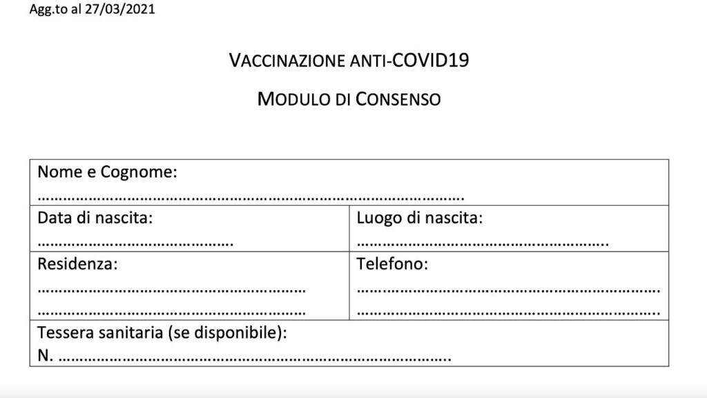 modulo consenso informato vaccini italiano