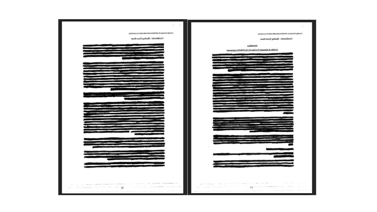 Queste le pagine rilasciate dal governo israeliano su ordine di un tribunale, riguardanti l'accordo tra il Governo di Israele e Pfizer. Sezione intitolata "Responsabilità e indennità".