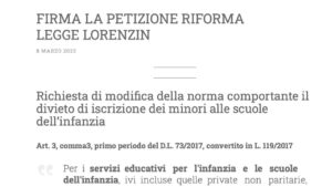 petizione contro legge Lorenzin discriminazione bambini asili e nidi