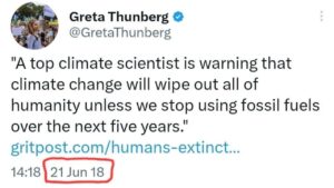 Greta Thunberg twitter finendel mondo per cambiamento climatico