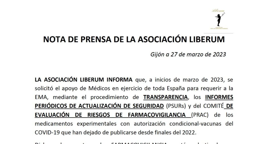 Liberum Medici spagnoli scrivono all'Ema per avere i rapporti di efficacia e sicurezza dei vaccini