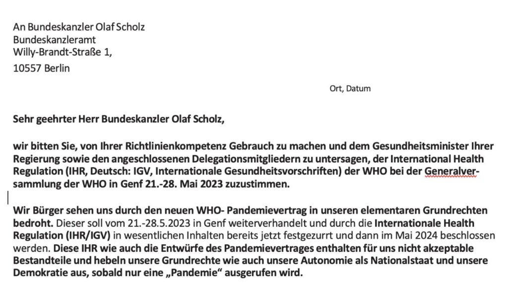 lettera aperta al governo tedesco contro il trattato pandemico