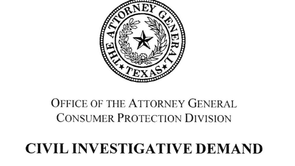 avviso di garanzia procuratore generale del Texas avviso di investigazione civile