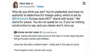 Botta e risposta tra Ursula von der Leyen e la deputata irlandese Clare Daly sulla questione palestinese - 9 ottobre 2023