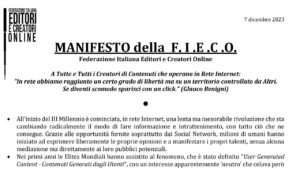 Manifesto per la libertà di pensiero in rete della Federazione Italiana Editori e Creatori Online