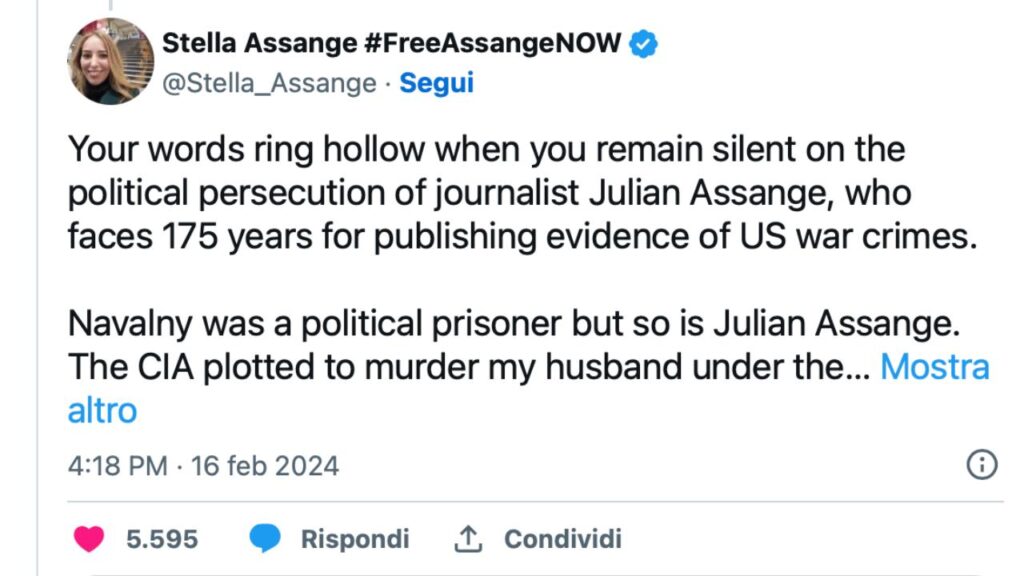 Stella Assange in risposta a Ursula von der Leyen