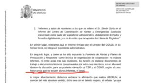Il Ministero della Salute spagnolo ammette che l'obbligo di mascherine era totalmente arbitrario. Risposta a Liberum il 19 febbraio 2024