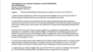 Interrogazione per violazione dell'obbligo di informazione in relazione ai vaccini anti-COVID-19 alla Commissione Ue