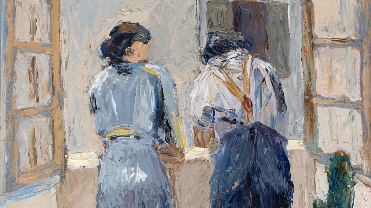 Sylva Galli: genitori alla finestra, olio su tavola, 73.5 x 50.3 cm. Eredi Sylva Galli