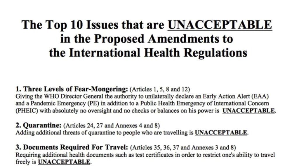 10 punti inaccettabili del regolamento sanitario internazionale secondo James Roguski