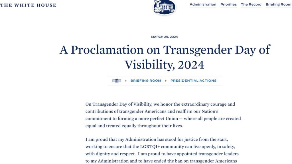 Proclamazione sulla Giornata della visibilità transgender 2024 Biden
