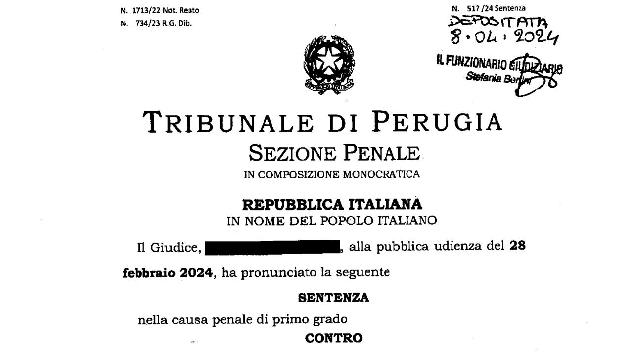 Sentenza Tribunale di Perugia di condanna per una giornalista che ha definito un giudice no Vax - febbraio 2024