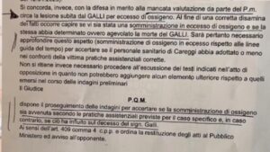 Chiesto supplemento di indagini per la lesione subita da Enzo Galli per eccesso di ossigeno, si vuole capire se sia la causa della morte, da parte del giudice per le indagini preliminari del tribunale di Firenze - Maggio 2024