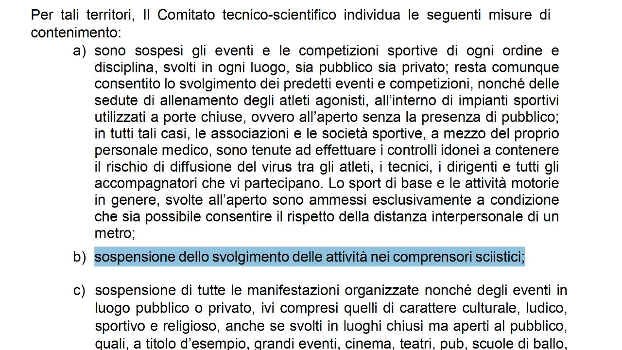 Verbali dissecretati Cts Il 7 marzo 2020 si chiudevano i primi comprensori sciistici nelle aree ad alto rischio, attività svolta all'aria aperta. Per non dimenticare