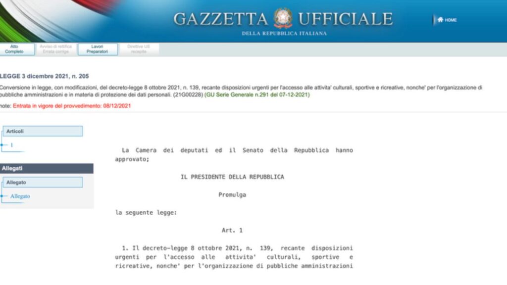 Gazzetta ufficiale regole Natale Covid