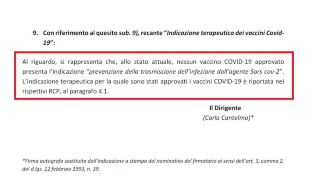 Aifa: nessuno dei vaccini approvati presenta l’indicazione “prevenzione della trasmissione dell’infezione dall’agente Sars cov-2 - Accesso agli atti Arbistrium - Agosto 2024