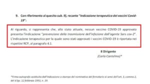 Aifa: nessuno dei vaccini approvati presenta l’indicazione “prevenzione della trasmissione dell’infezione dall’agente Sars cov-2 - Accesso agli atti Arbistrium - Agosto 2024