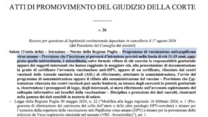 Gazzetta Ufficiale 4 settembre 2024 - Ricorso della Presidenza del Consiglio di Stato contro l'obbligo vaccinale anti papilloma virus per accedere a scuola della Regione Puglia