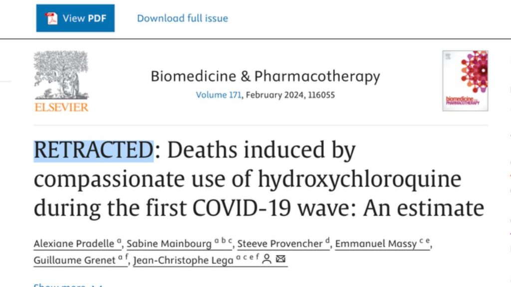 Ritirato l'articolo che affermava, senza alcun rigore empirico, che l’uso compassionevole dell’idrossiclorochina (HCQ) durante la prima ondata di COVID-19 aveva causato 17.000 morti.