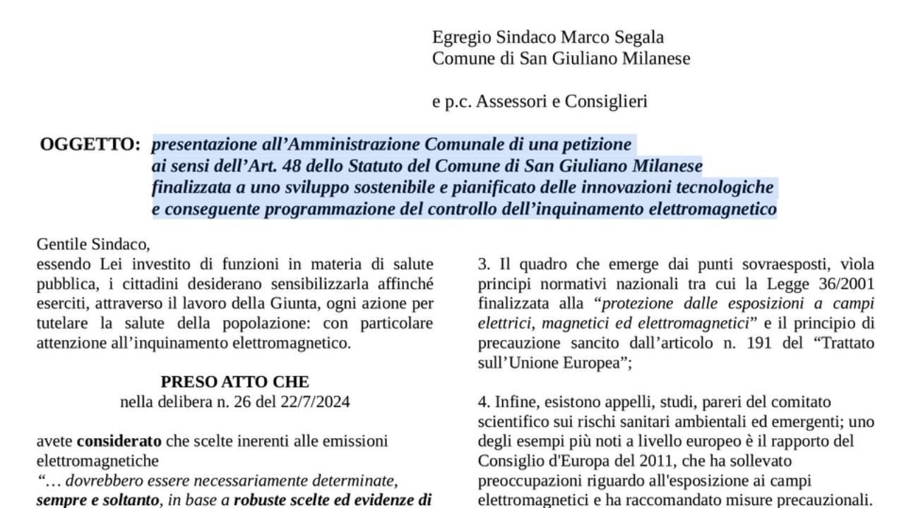 Petizione contro il 5G a Sab Giuliano Milanese