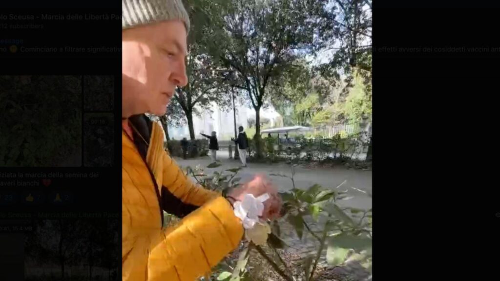 Paolo Sceusa posa papaveri bianchi per chiedere pace - 9 febbraio 2025