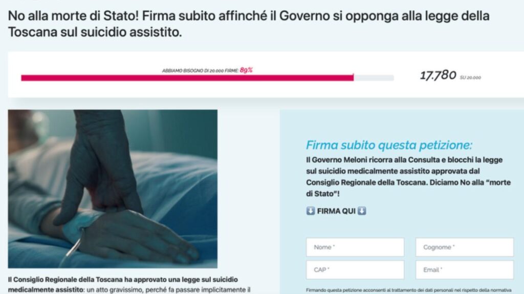 Petizione per dire NO alla morte di stato lanciata da ProVita&Famiglia