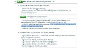 Codice Ateco Prostituzione