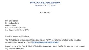 l'Agenzia statunitense per la protezione dell'ambiente (EPA), ha avviato un'indagine sul rilascio di anidride solforosa nell'atmosfera, presumibilmente per raffreddare il clima